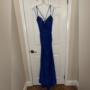 Blue Sleeveless Spaghetti Strap Backless Gown